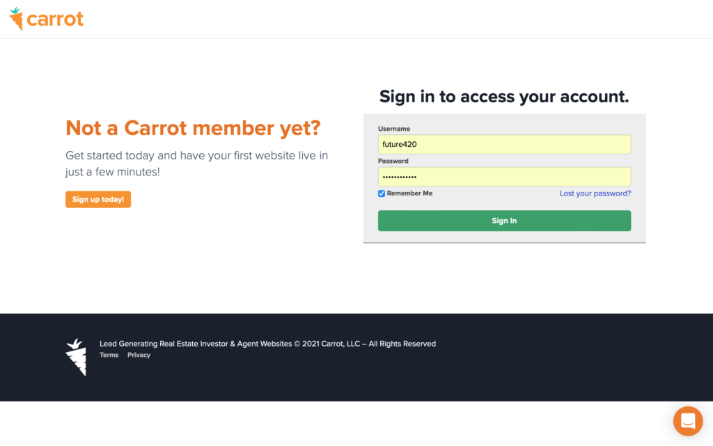 Carrot-login-page